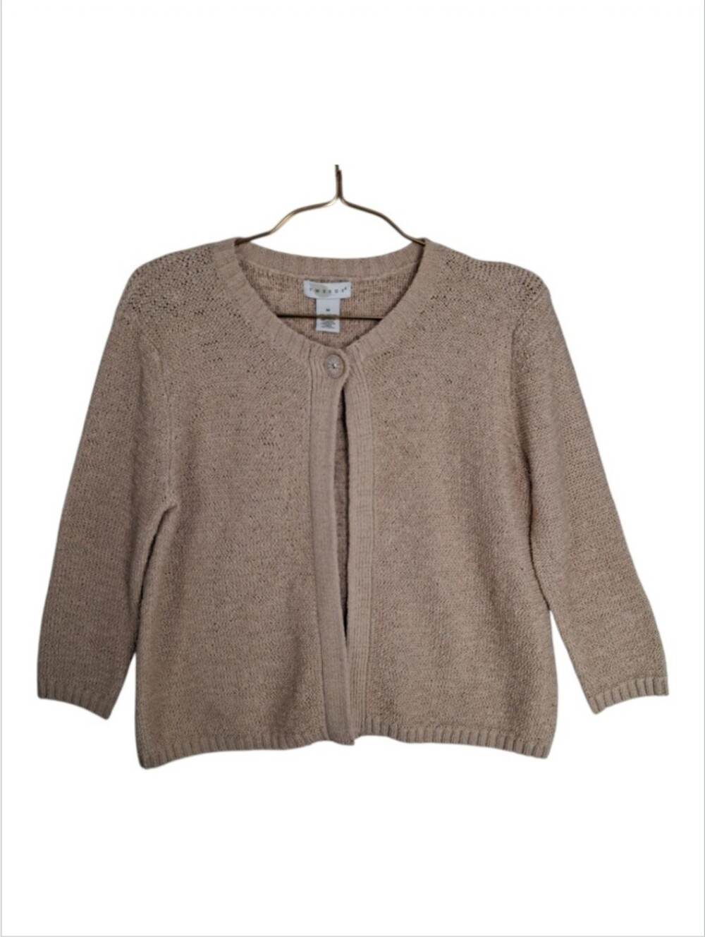 Tweeds Vintage Open Knit Cardigan Womens Medium M Beige Cotton Blend Office Wear